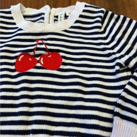 Janie & Jack white/navy stripe embroidered cherries sweater - Picture 2 of 6